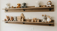 Cozy Nursery Shelves with Plush Toys and Wooden Decor