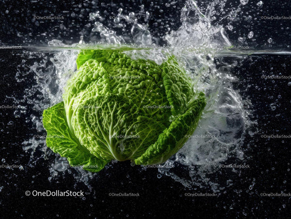 Fresh Green Lettuce Head with Water Splash in High-Resolution