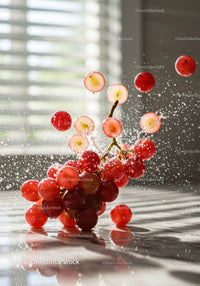 Fresh Red Grapes Splashing with Water Drops