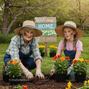 Grandmother and Granddaughter Gardening with Marigolds