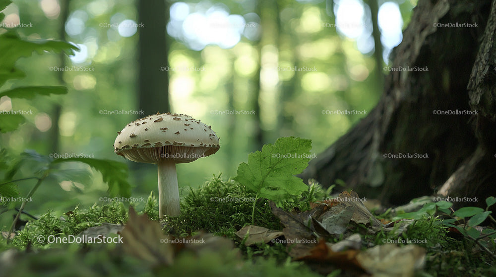 Mushroom Amidst Vibrant Forest Understory