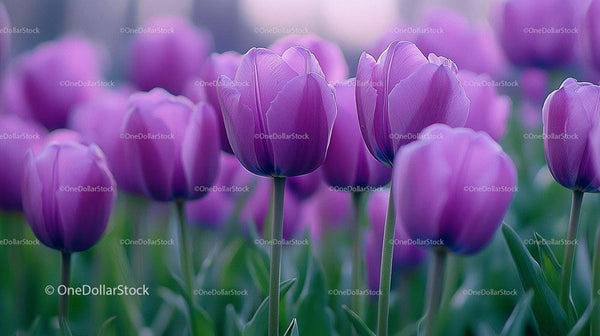 Vibrant Purple Tulips in Full Bloom in a Serene Garden