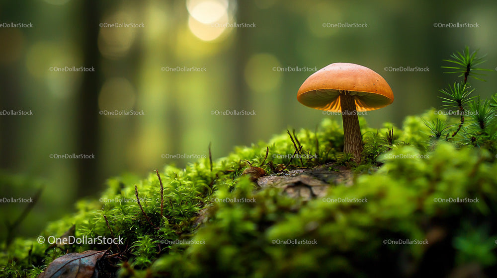 Macro Photo of Mushroom on Mossy Forest Floor