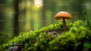 Macro Photo of Mushroom on Mossy Forest Floor