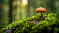Macro Photo of Mushroom on Mossy Forest Floor