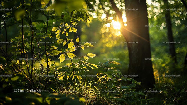 Sunset Illuminating a Serene Forest Scene