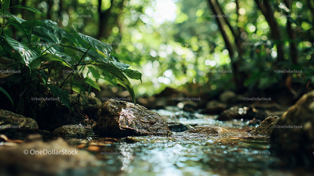 Peaceful Stream Flowing Through Lush Forest