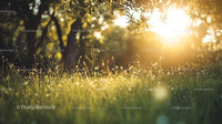 Sunlit Meadow with Wildflowers in the Golden Morning Light