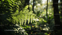 Sunlit Tropical Ferns with Soft Focus Background