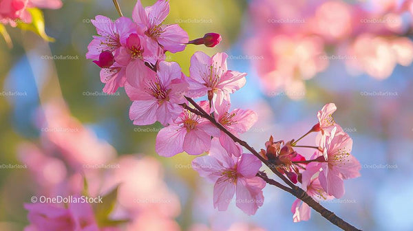 Pink Cherry Blossoms in Full Spring Bloom
