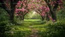 Idyllic Pathway Under Blossoming Pink Flowering Trees
