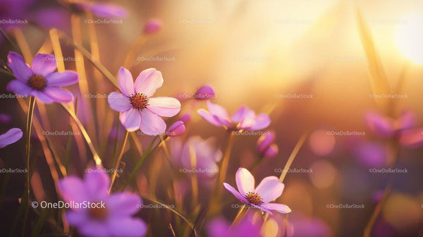 Pink Cosmos Flowers in Golden Sunlight