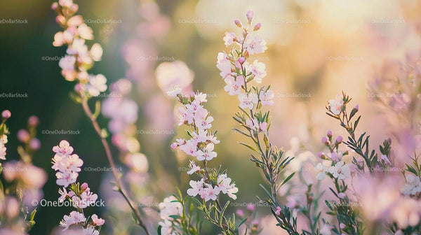 Delicate Pink Blossoms in a Sunlit Garden
