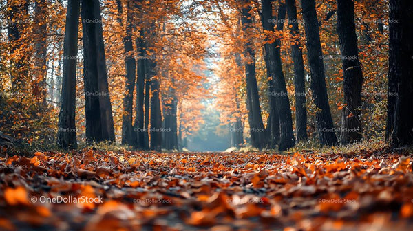 Jesienna ścieżka przez żywe pomarańczowe liście