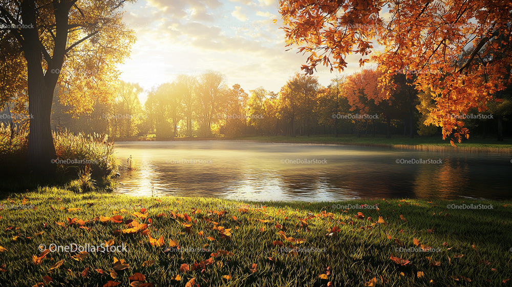 Golden Autumn Morning by a Tranquil Lake