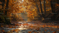 Sunlit Pathway Through Golden Autumn Forest