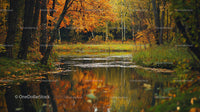 Serene Autumn Pond Reflecting Vibrant Foliage