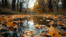 Golden Autumn Leaves Adorning a Tranquil Park Pond