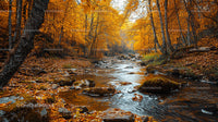Tranquil Autumn Stream Surrounded by Golden Foliage