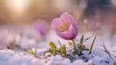 Vibrant Pink Crocus Blooming Through Early Spring Snow