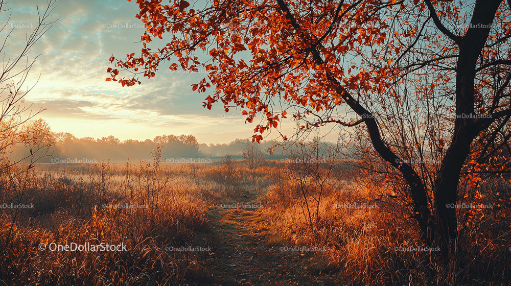 Golden Autumn Morning in a Tranquil Meadow