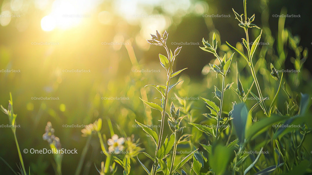 Sunlit Greenery at Sunset with Soft Glowing Light