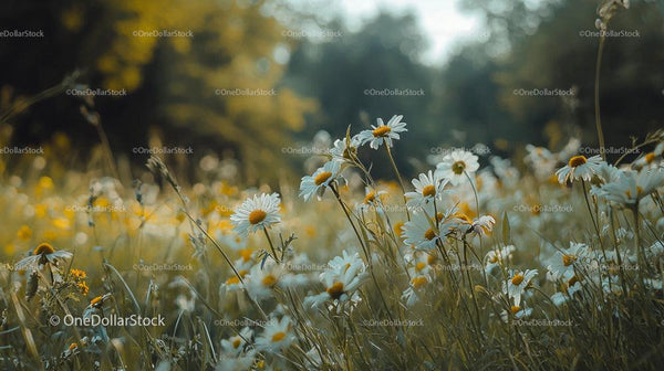 Serene Meadow of Blooming Daisies in Summer Light