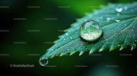 Macro Closeup of Water Droplet on Green Leaf