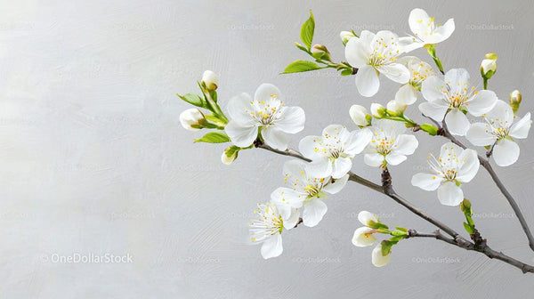 Cherry Blossom Branch with Delicate White Flowers