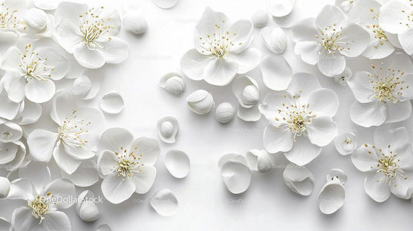 Elegant White Cherry Blossoms on a Crisp Background