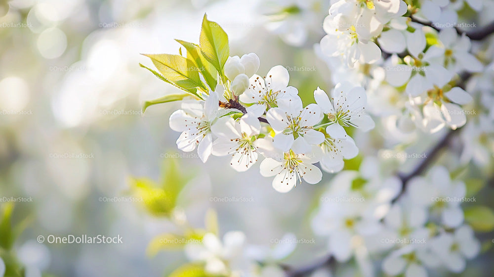 White Cherry Blossoms Illuminated by Spring Sunlight