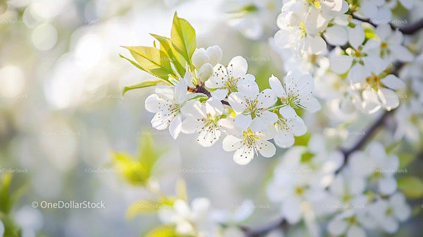 White Cherry Blossoms Illuminated by Spring Sunlight