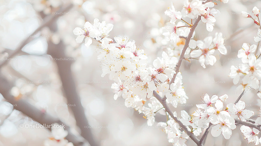 Delicate White Cherry Blossoms in Bloom During Spring
