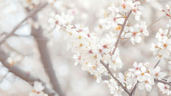 Delicate White Cherry Blossoms in Bloom During Spring