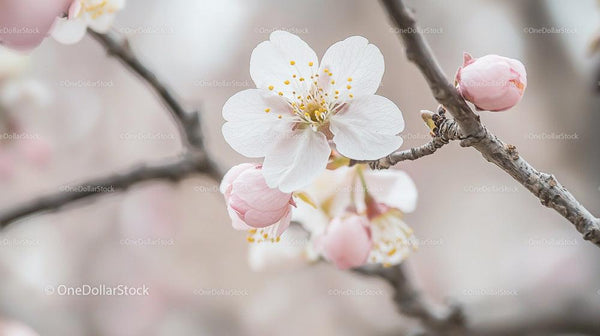Delicate Cherry Blossom Branch in Full Bloom