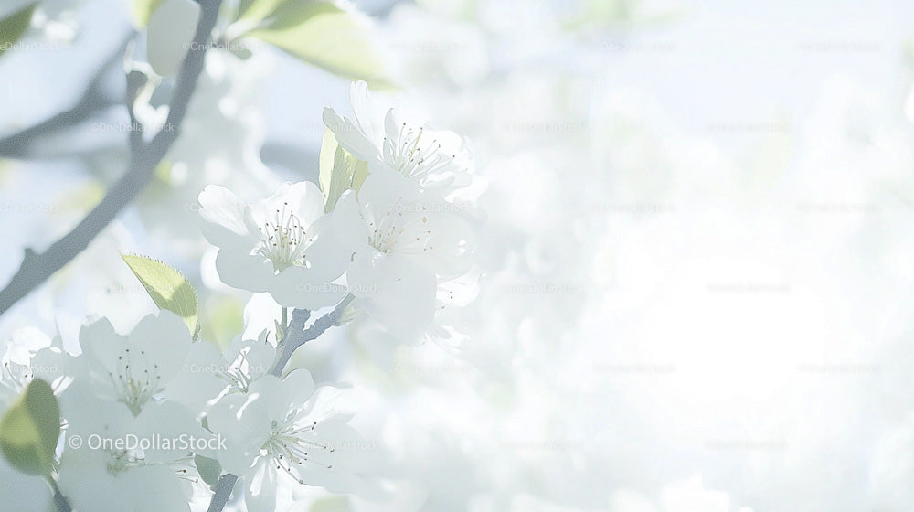 Delicate White Blossoms on a Blooming Spring Tree Branch