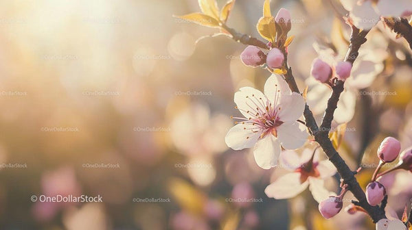 Spring Cherry Blossoms Bathed in Warm Sunlight