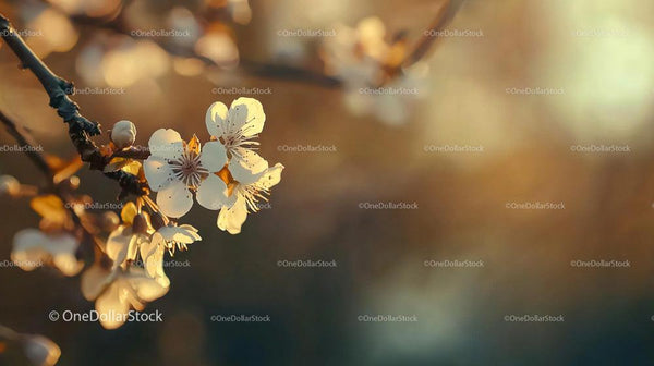 Delicate Cherry Blossoms in Warm Spring Light