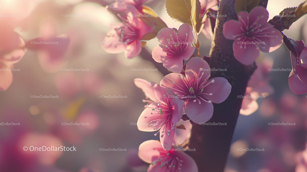 Pink Cherry Blossoms in Sunlit Garden