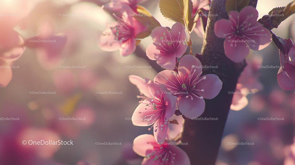 Pink Cherry Blossoms in Sunlit Garden