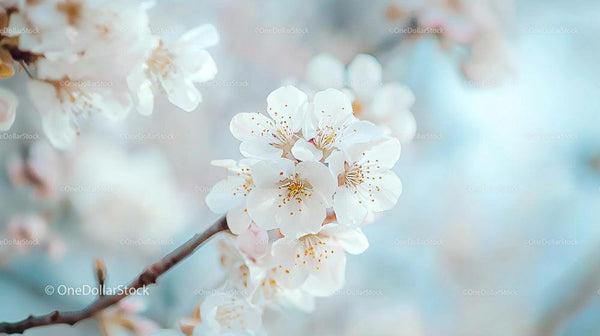 Cherry Blossoms in Gentle Spring Bloom on a Sunny Day