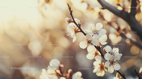 Delicate White Blossoms in Warm Morning Light