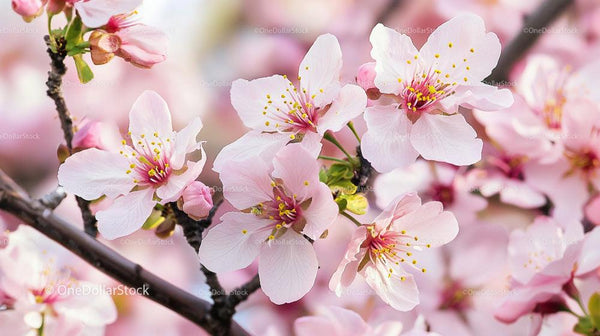 Cherry Blossom Blooming in Spring Sunshine