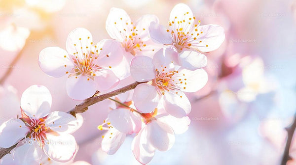 Cherry Blossoms in Full Bloom Under Soft Sunlight