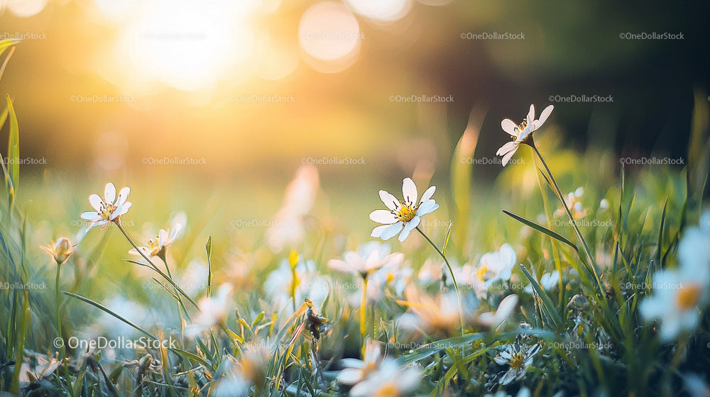 Wildflowers in Sunlit Meadow with Golden Glow