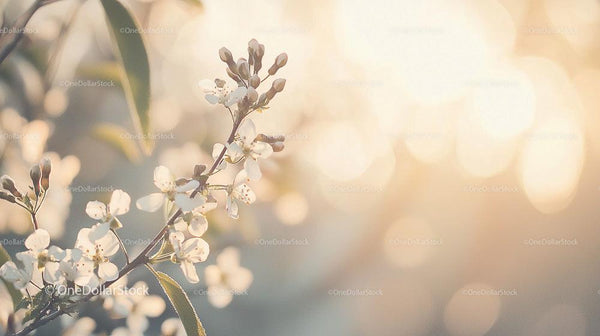 Cherry Blossoms in Soft Sunlight with Bokeh Background
