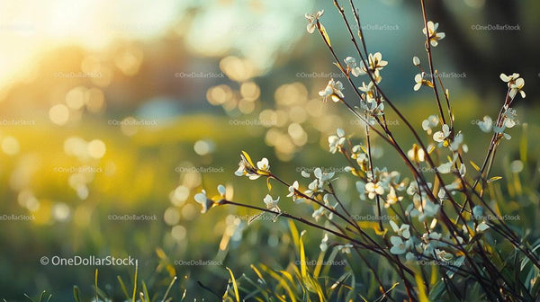 Delicate White Blossoms in Golden Morning Light