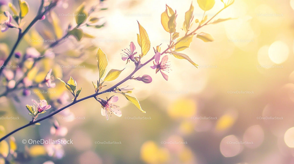 Delicate Cherry Blossoms in Golden Sunlight