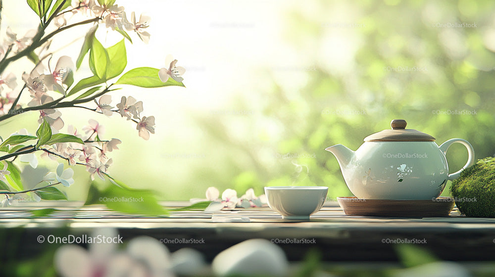Springtime Tea with Blossoms and Greenery