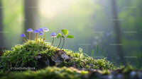 Purple Mushrooms Amidst Green Moss on Forest Floor